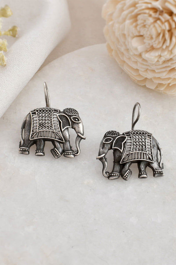 Oxidized Unique Elephant Shape Earrings - Mayrake