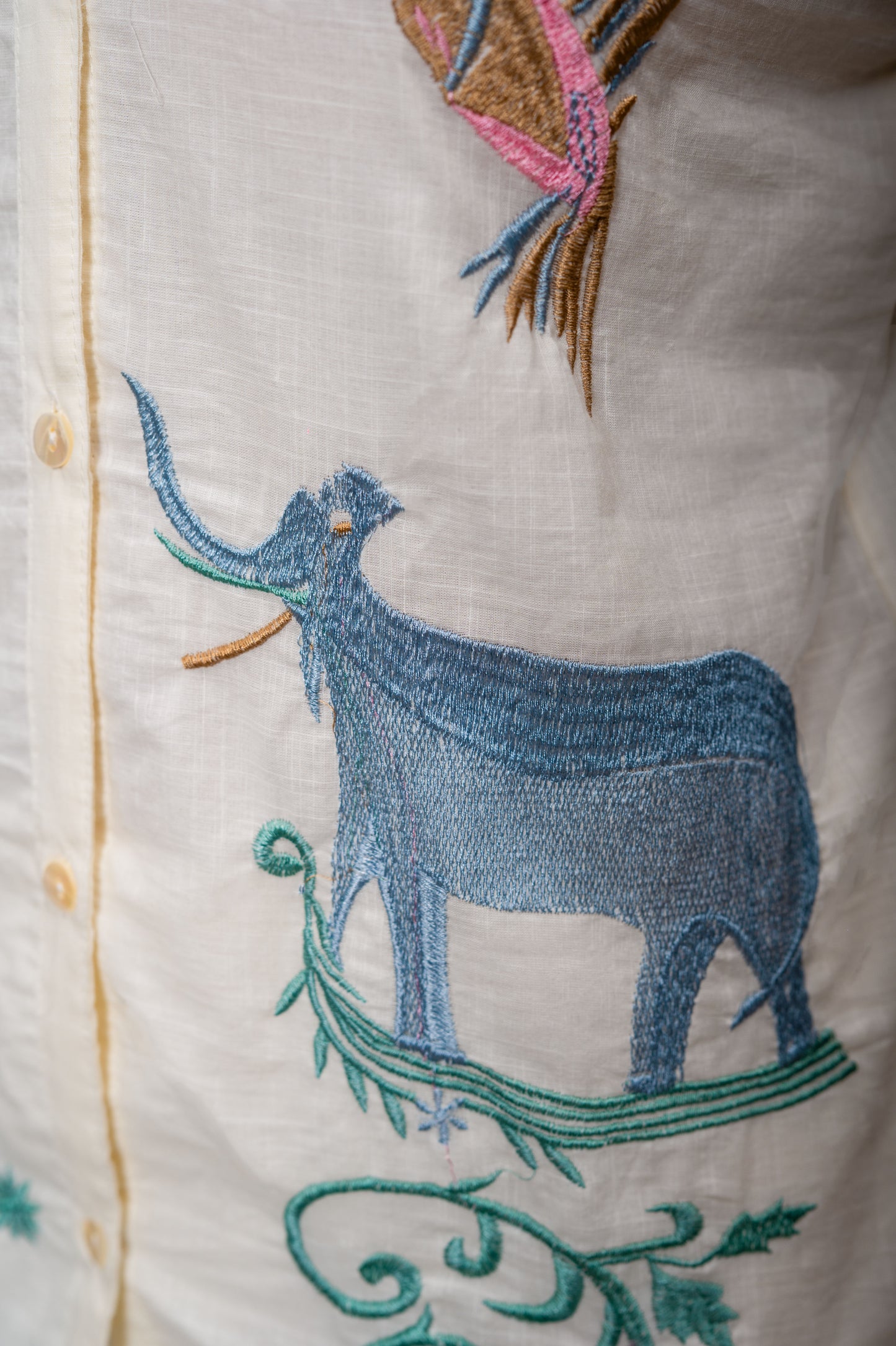 Cream White Cotton Cord Set with Embroidery and Animal Motifs