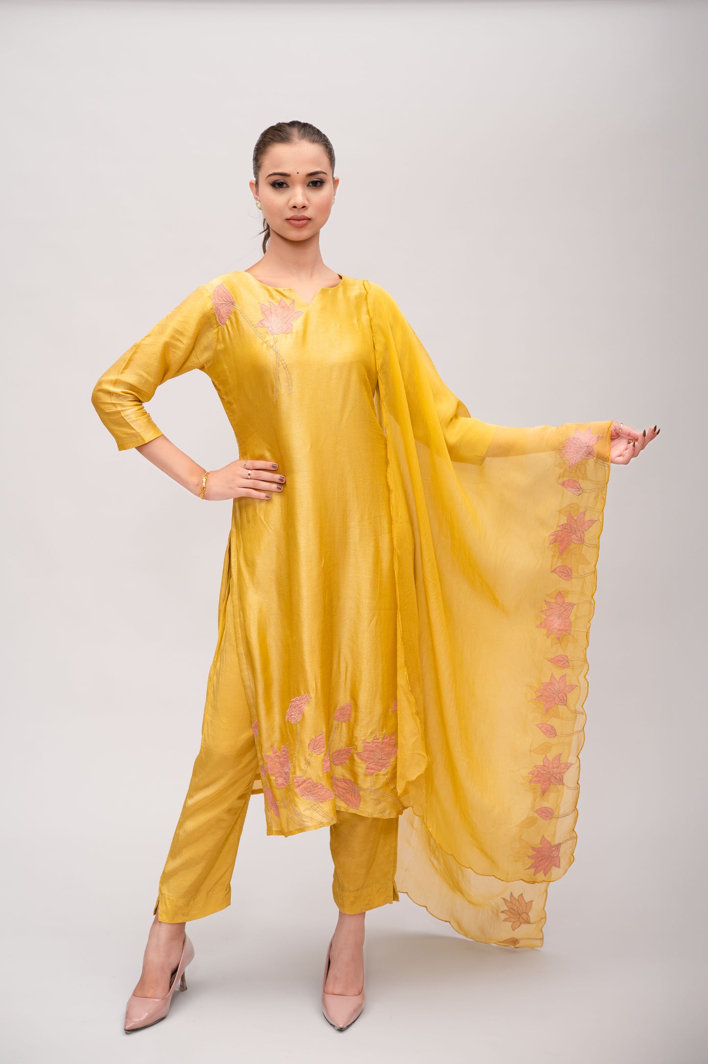 Yellow Silk Suit with Pant & Dupatta – Elegant Zari Work Detailing