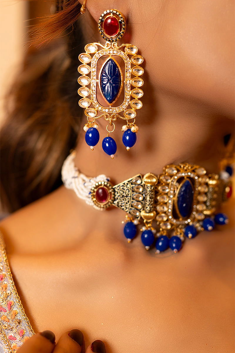 Pastel Blue Buti Skirt with Zari Work Crop Top and Embroidered Dupatta - Mayrake.in