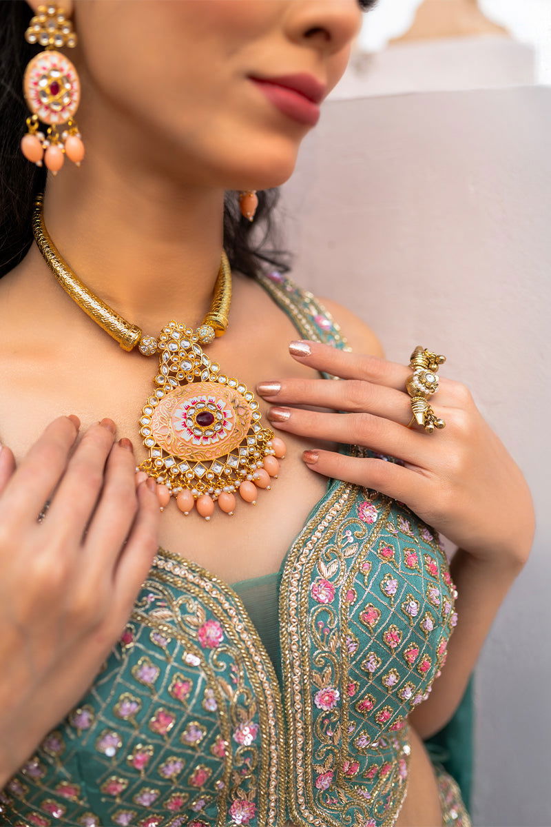 Pastel Green Sequin Buti Skirt with Zardosi Crop Top and Lace Dupatta - Mayrake.in