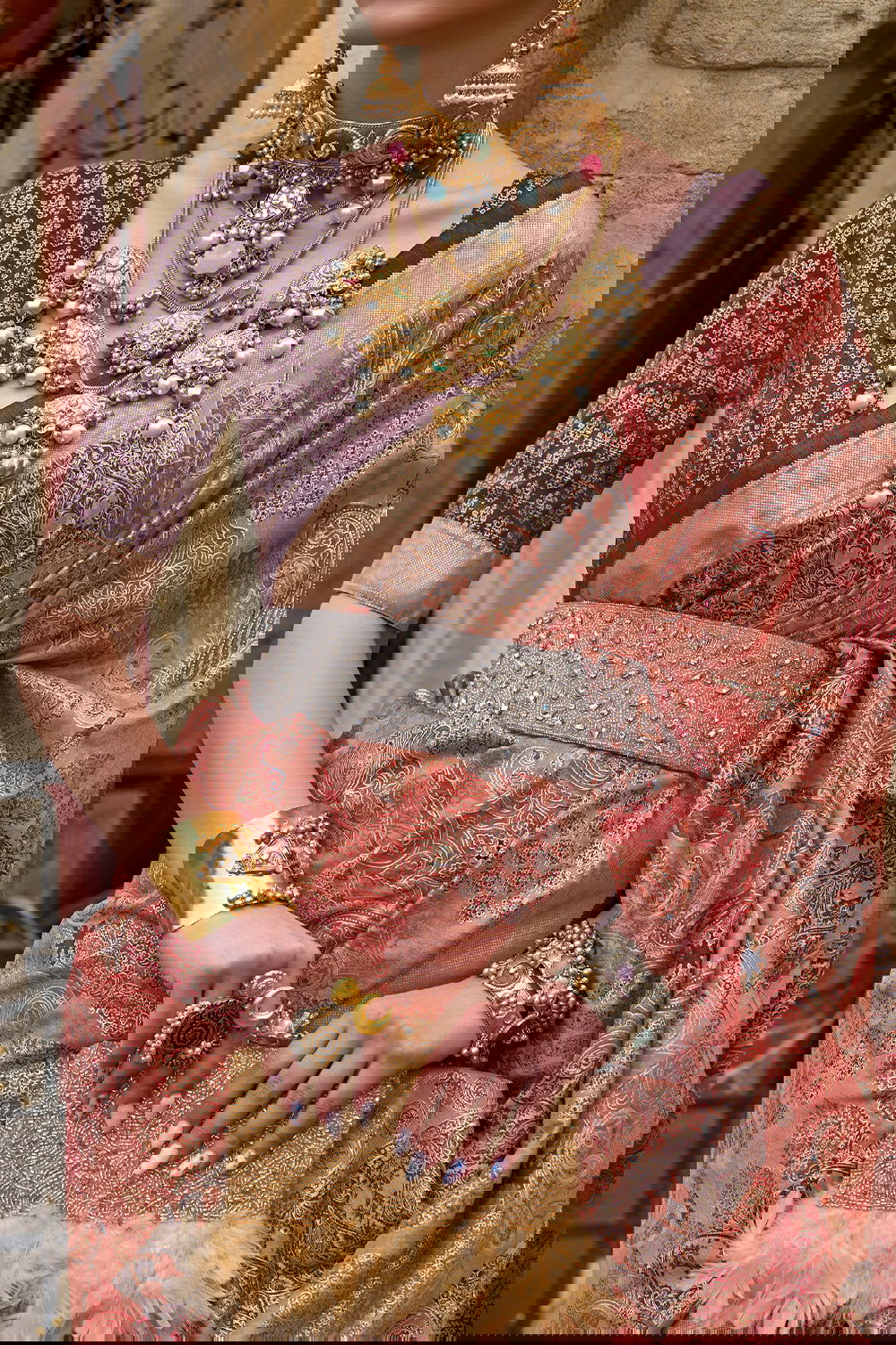 Peach Orange Raw Silk Saree with Floral Motifs - Mayrake.in