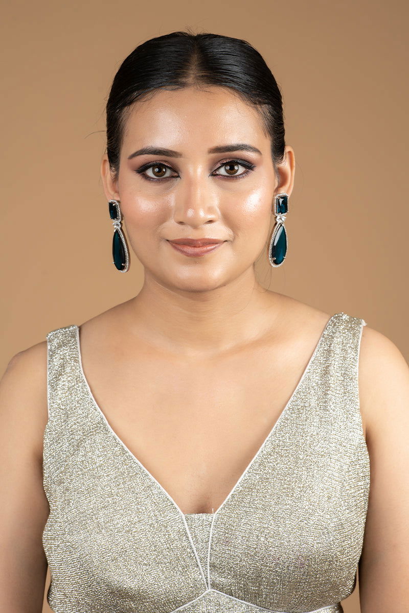 Peacock Blue AD Teardrop Stones Earrings - Mayrake.in