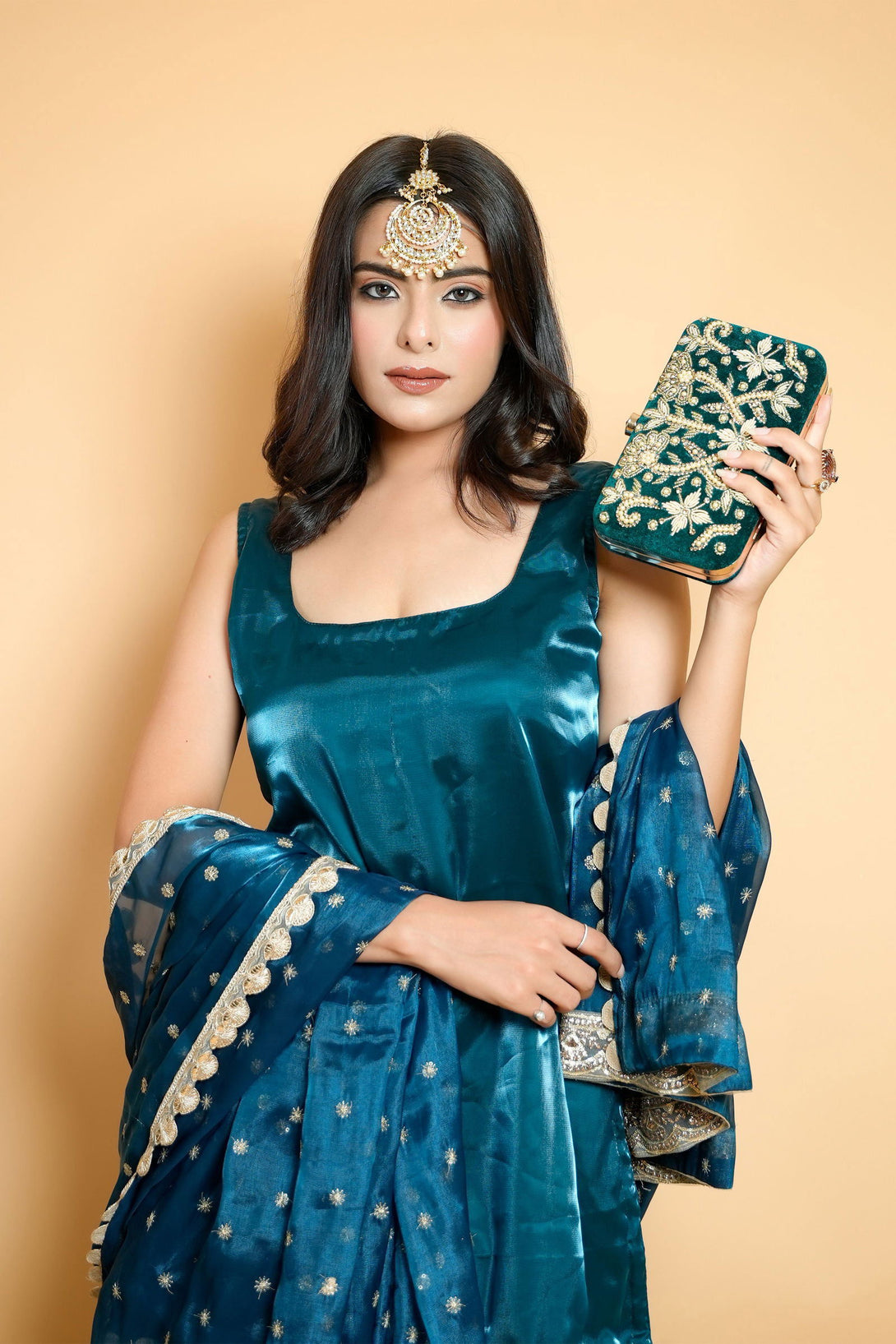 Peacock Blue Organza Embroidered Garara Suit - Mayrake.in