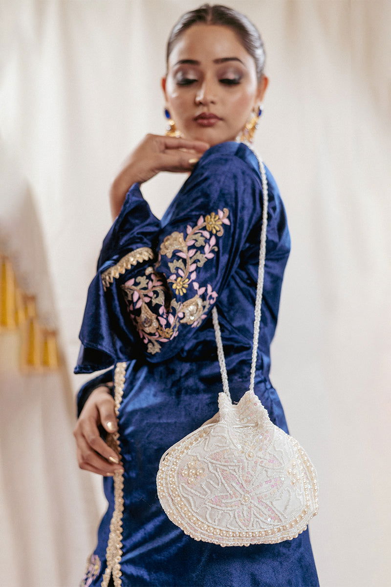 Peacock Blue Velvet Embroidered Palazzo Sets - Mayrake.in