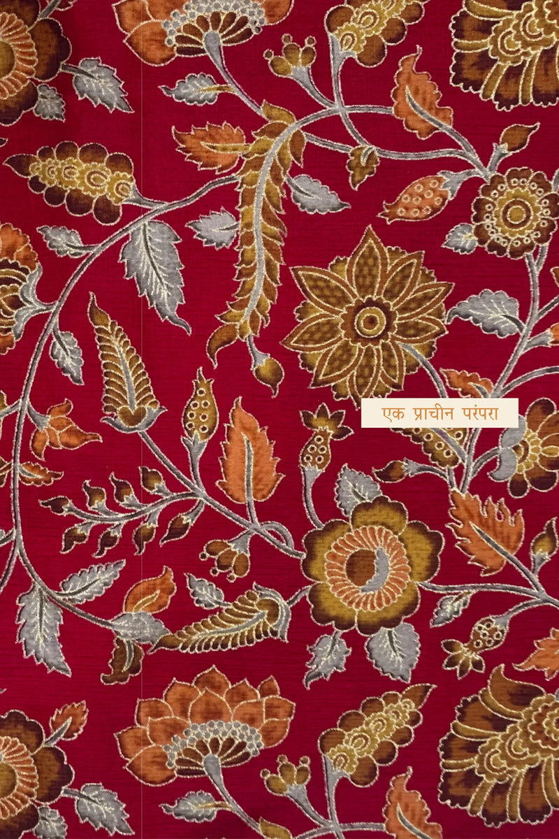 Plum Red Raw Silk Saree with Ethnic Heritage Prints - Mayrake.in