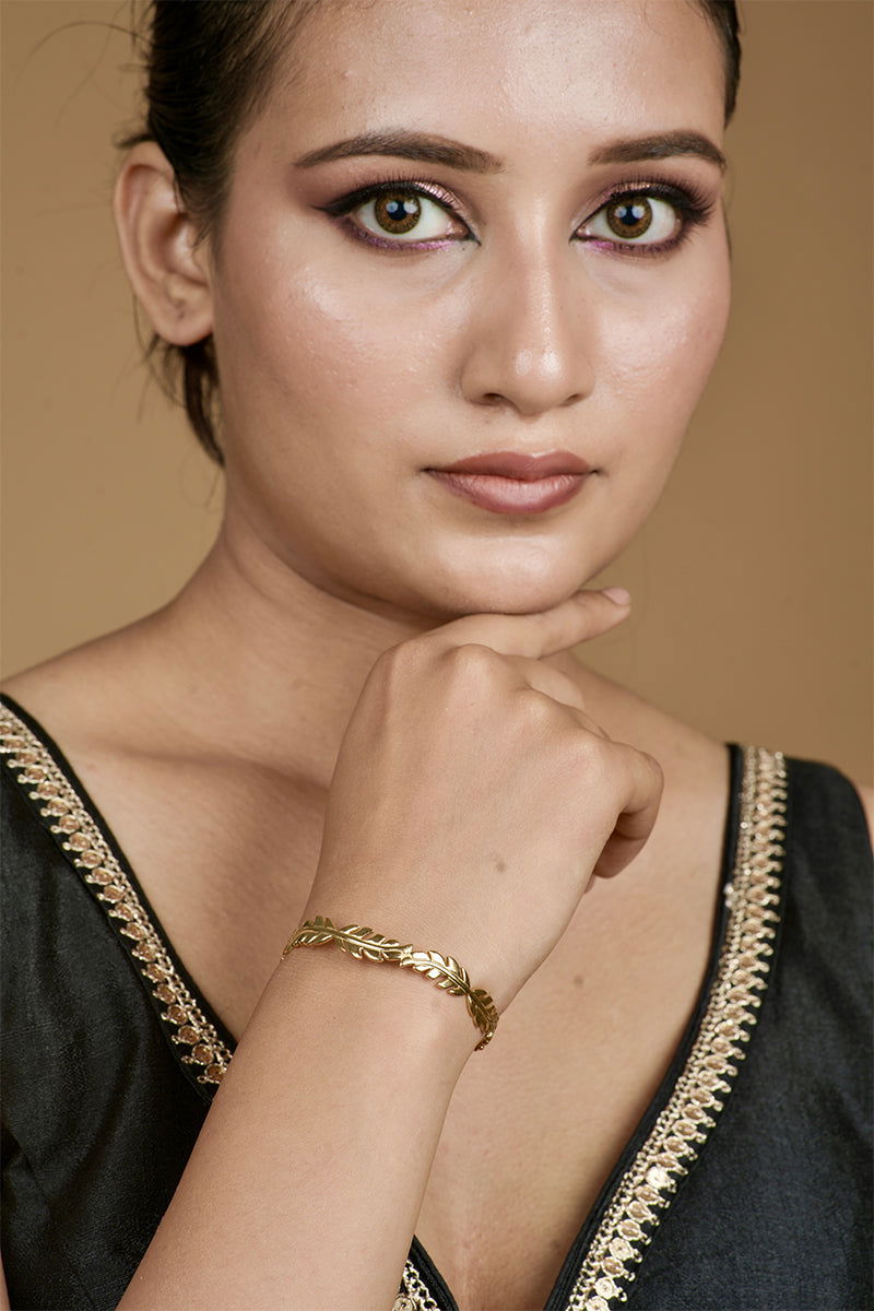 Premium Stainless Steel Metallic Leaf Design Cuff Bracelet - Mayrake.in