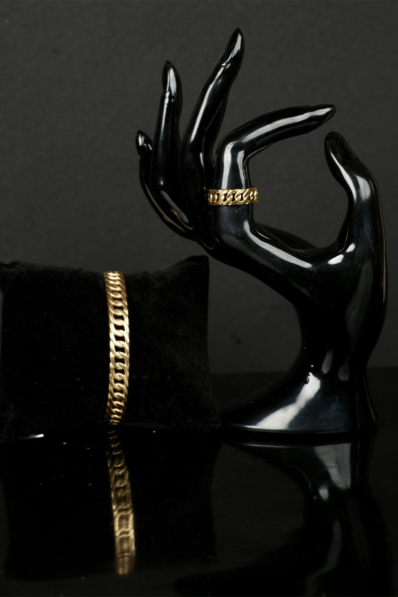 Premium Steel Metallic Check Cuff Bracelet with Matching Ring - Mayrake.in