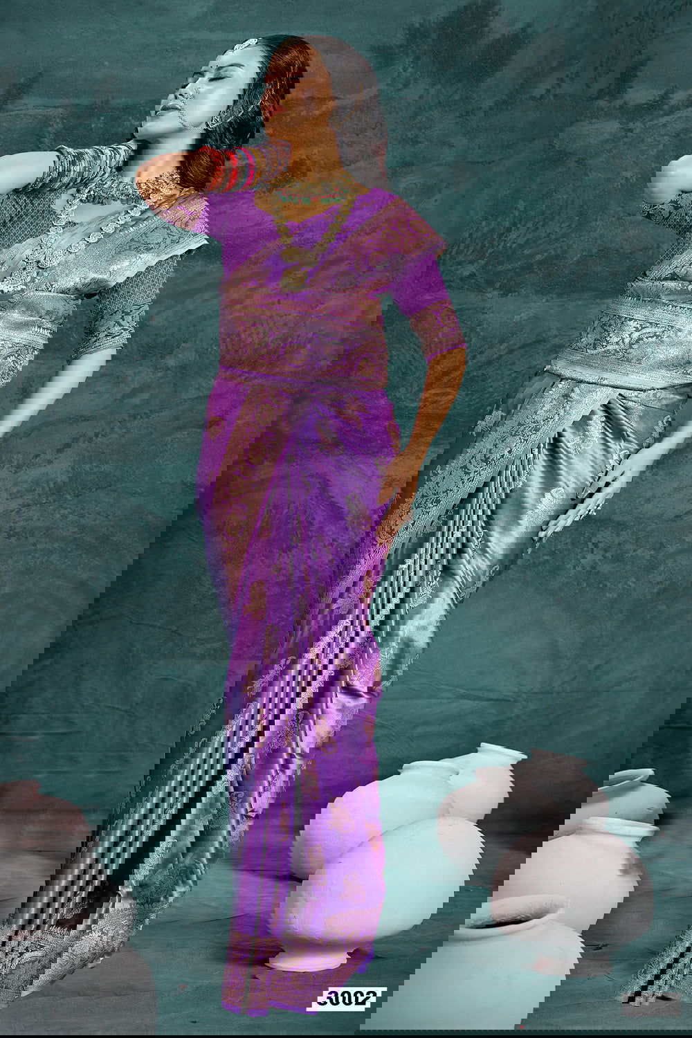 Purple Banarasi Satin Silk Rich Pallu Saree with Silver Zari Weaving Detailing - Mayrake.in