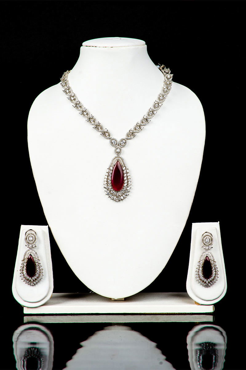Purple Garnet American Diamond Tear Drop Earrings Necklace - Mayrake.in
