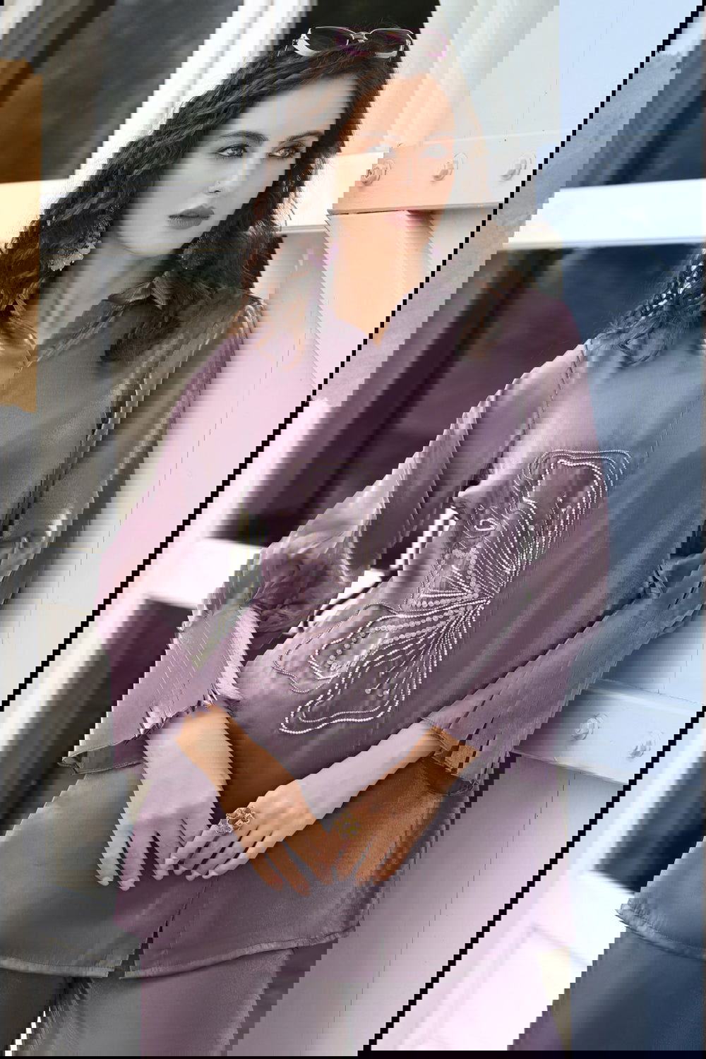 Purple Pure Handwork Viscose Silk Cord-Set Suit with Pant with Pocket - Mayrake.in