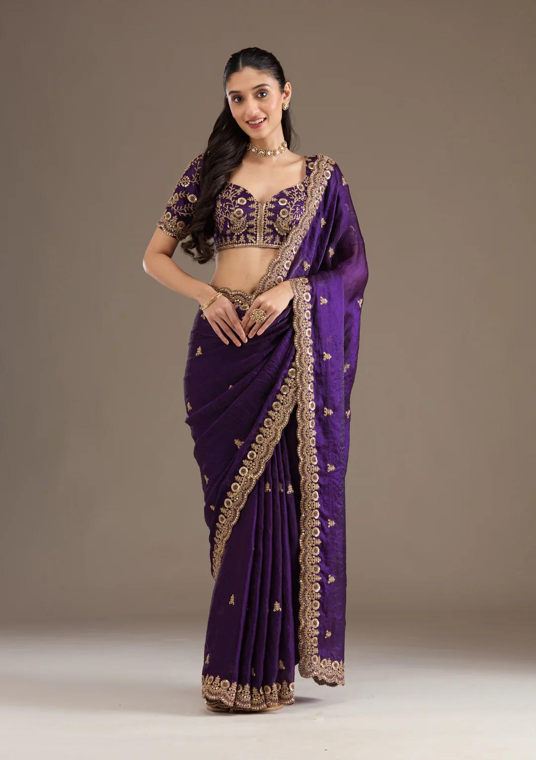 Purple Royal Shine Silk Saree with Beautiful Embroidery Work - Mayrake.in