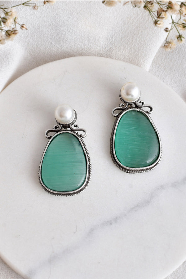 Single Aqua Blue Stone Earrings