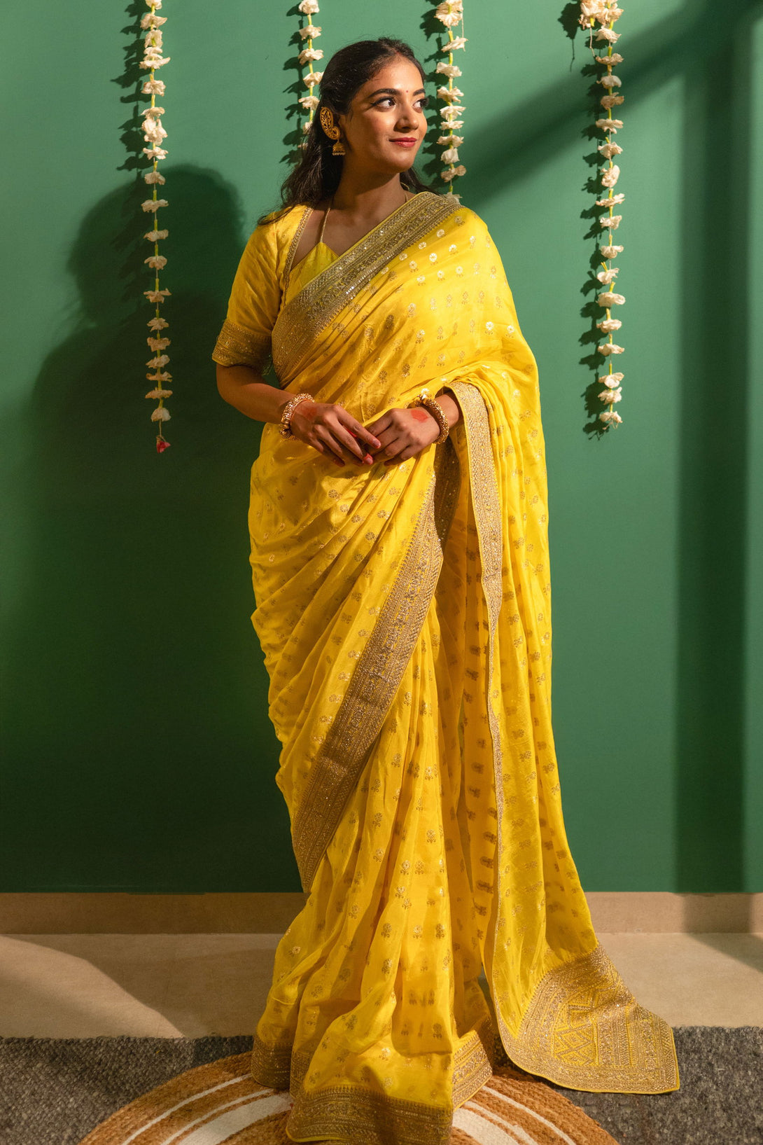 Red Silk Saree with Golden Buti Work and Rich Zari Border - Mayrake.in