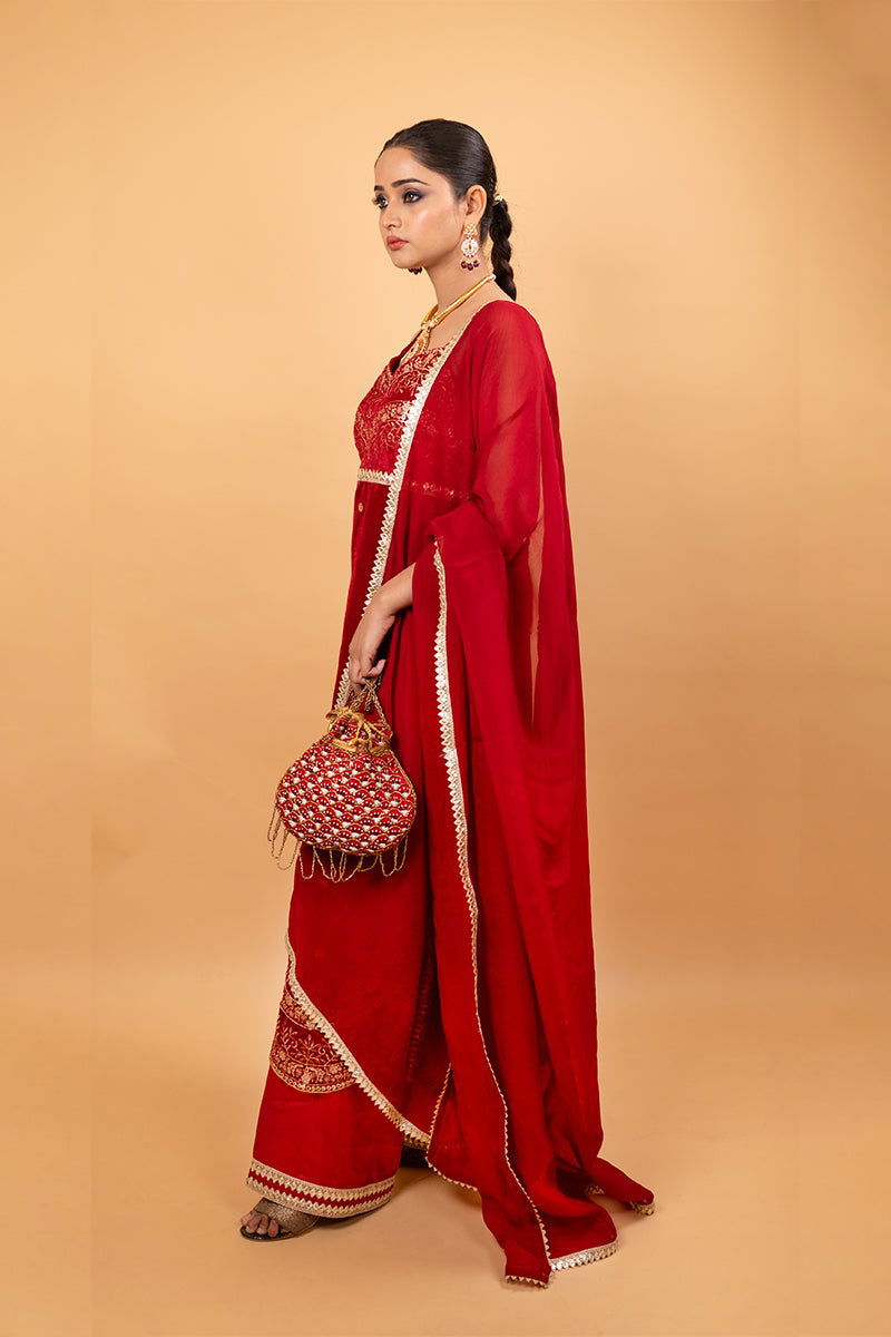 Red Velvet Embroidered Palazzo Sets - Mayrake.in