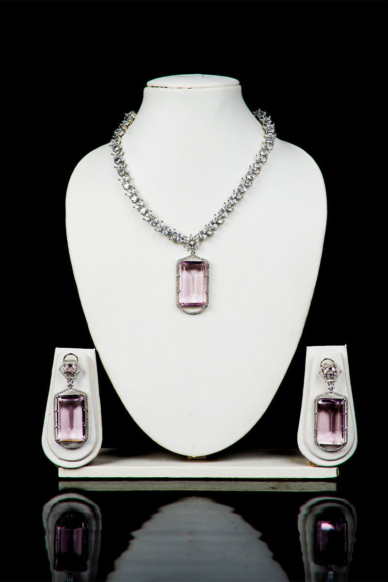 Rose Gold American Diamond Necklace with Earrings - Mayrake.in