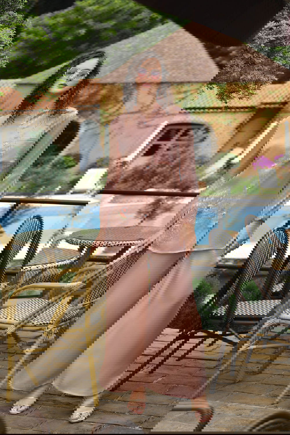 Rose Pink Handwork Viscose Silk Cord-Set Suit with Pant with Pocket - Mayrake.in