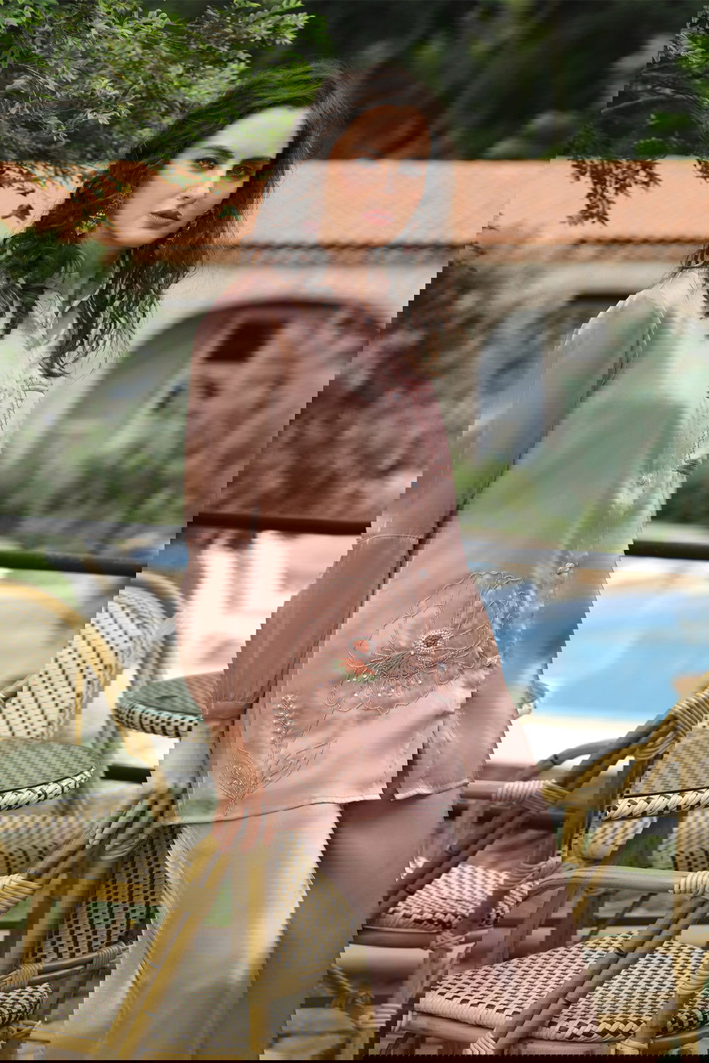 Rose Pink Handwork Viscose Silk Cord-Set Suit with Pant with Pocket - Mayrake.in