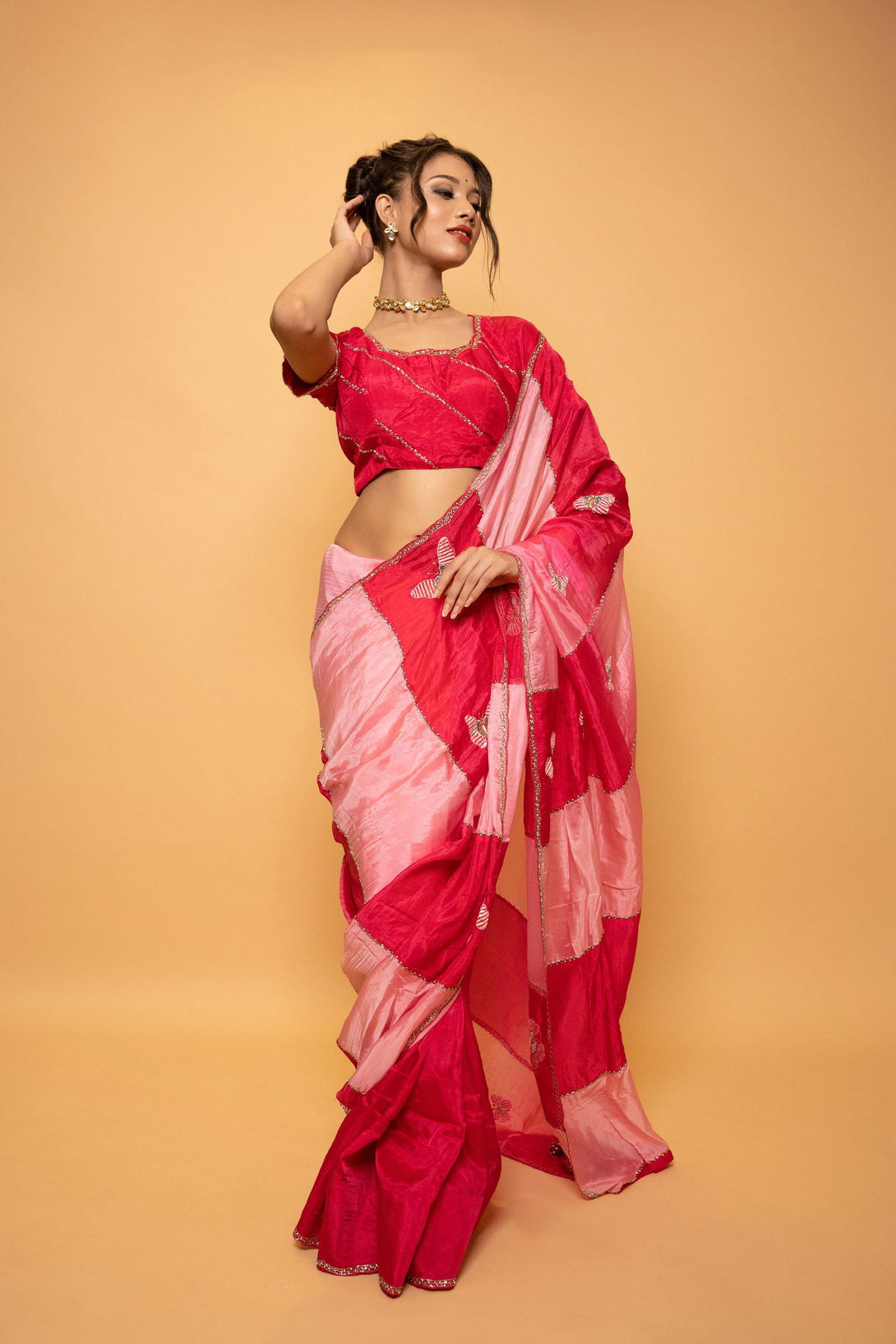 Rose Pink Organza Saree with Gotta Patti Design - Mayrake.in