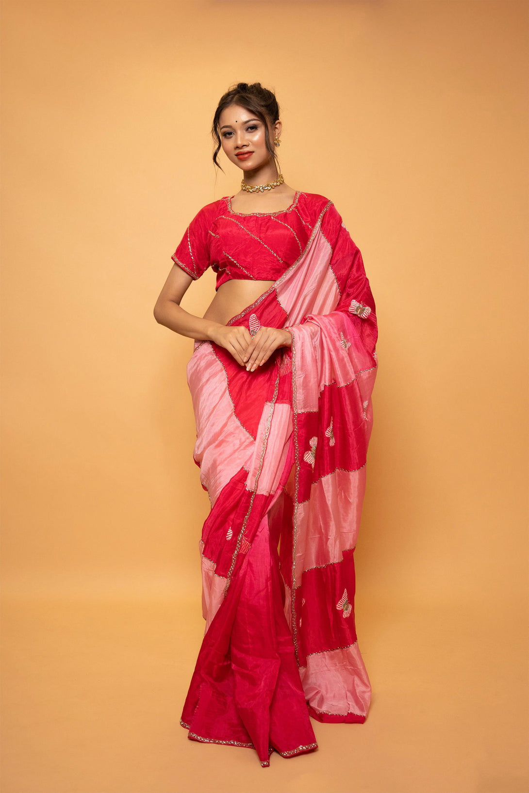 Rose Pink Organza Saree with Gotta Patti Design - Mayrake.in