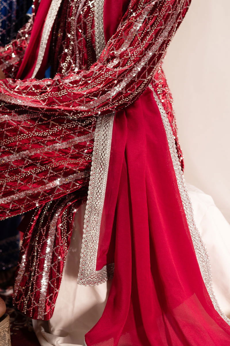 Royal Maroon Velvet Sequined Suit - Mayrake.in