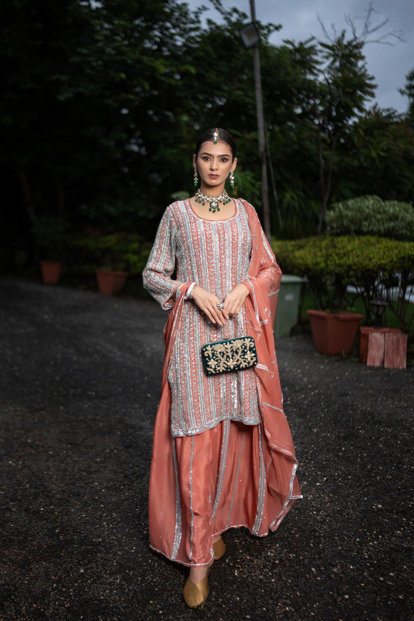 Rust Brown Georgette Handwork Zardozi Embroidered Sharara Suit - Mayrake.in