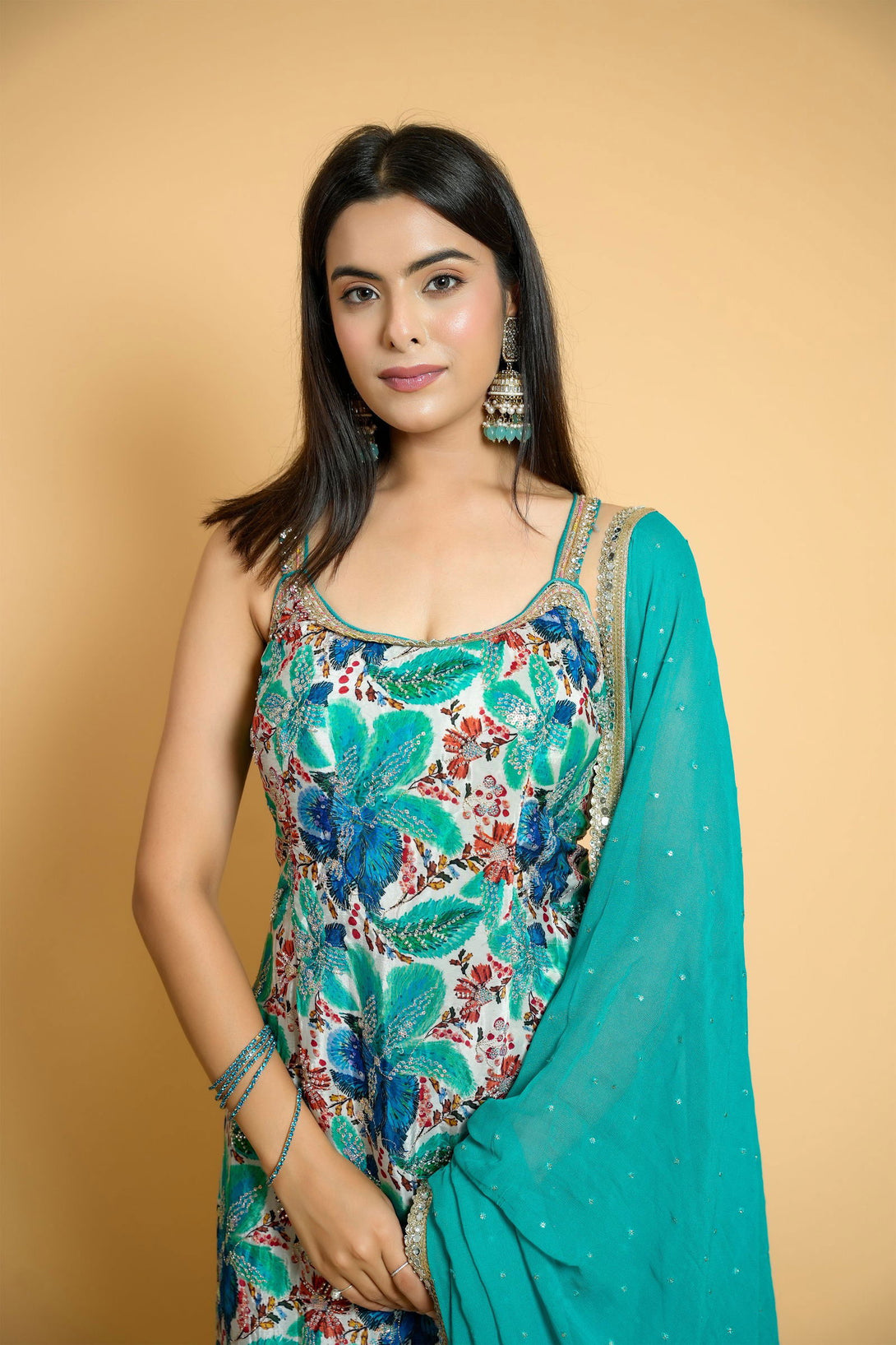 Sea Green Georgette Crepe Garara Suit - Mayrake.in