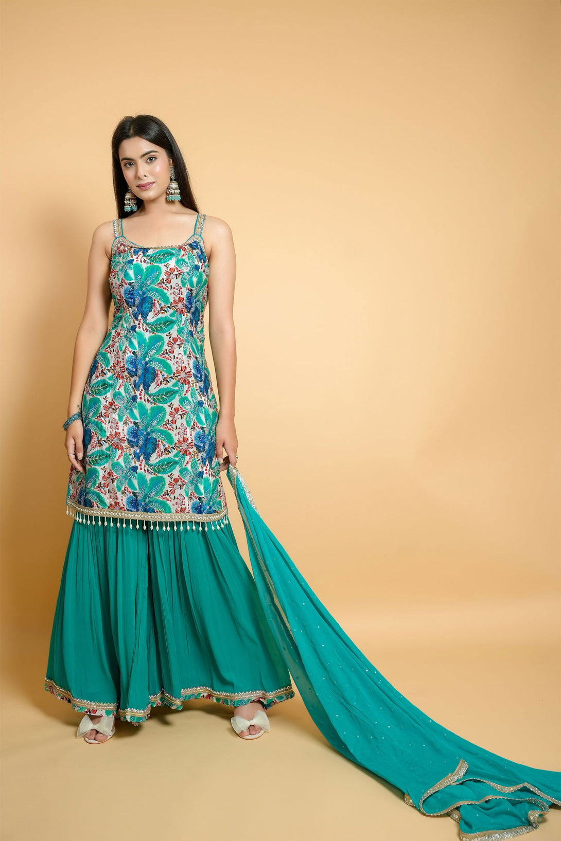 Sea Green Georgette Crepe Garara Suit - Mayrake.in