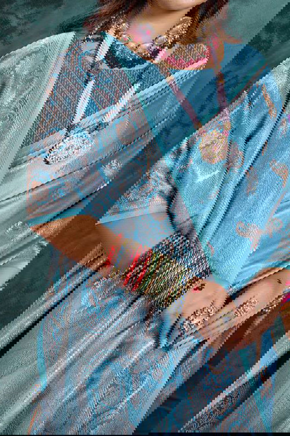 Sky Blue Banarasi Satin Silk Rich Pallu Saree with Silver Zari Weaving Detailing - Mayrake.in