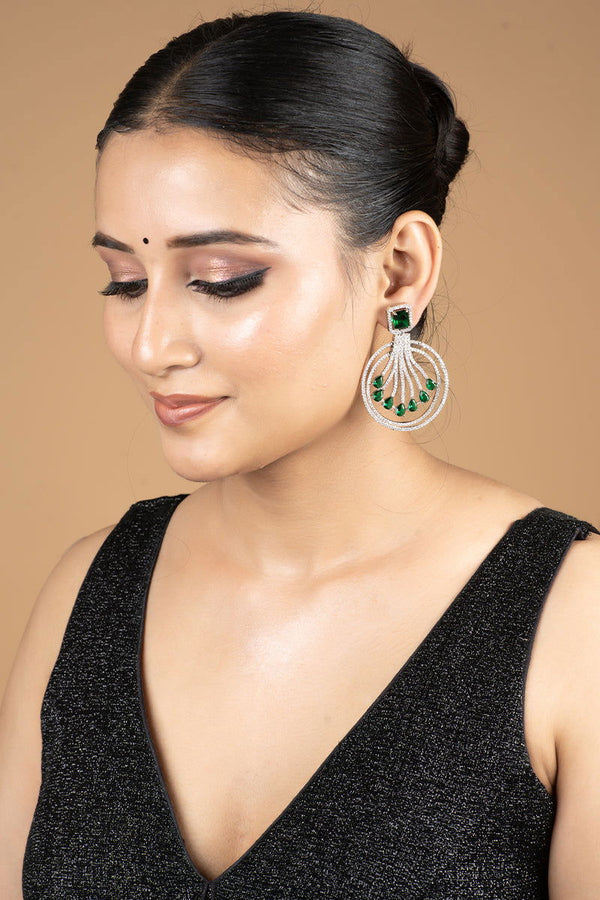 Sparkling AD Chandbali Earrings Adorned with Green Stones - Mayrake