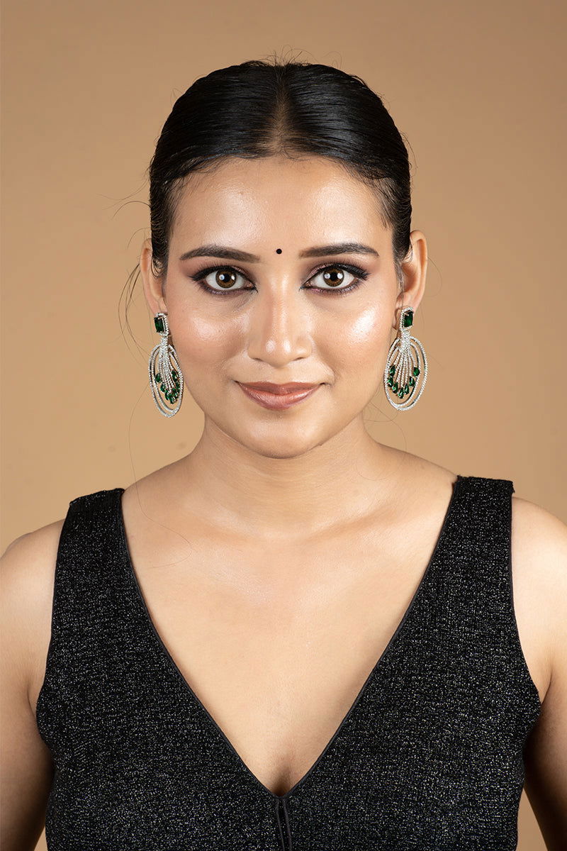 Sparkling AD Green Stones Chandbali Earrings - Mayrake.in