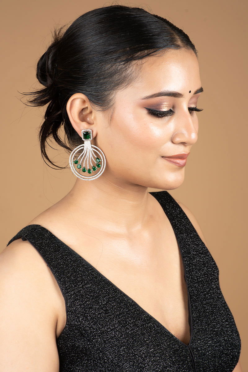 Sparkling AD Green Stones Chandbali Earrings - Mayrake.in