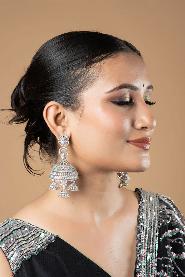 Sparkling AD Multi-Layer Big Jhumka Earrings - Mayrake