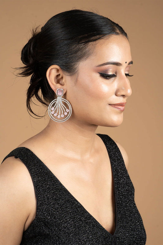 Sparkling AD Pink Stones Chandbali Earrings - Mayrake.in