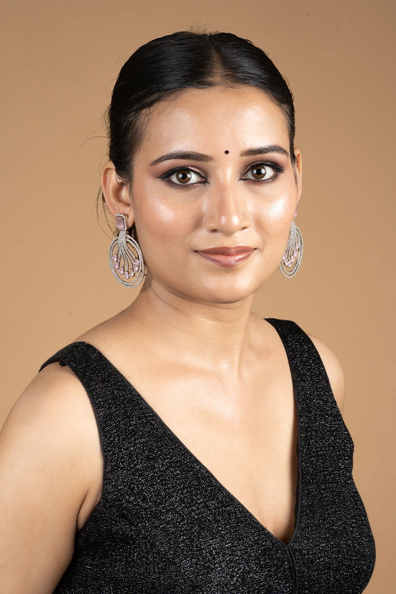 Sparkling AD Pink Stones Chandbali Earrings - Mayrake.in