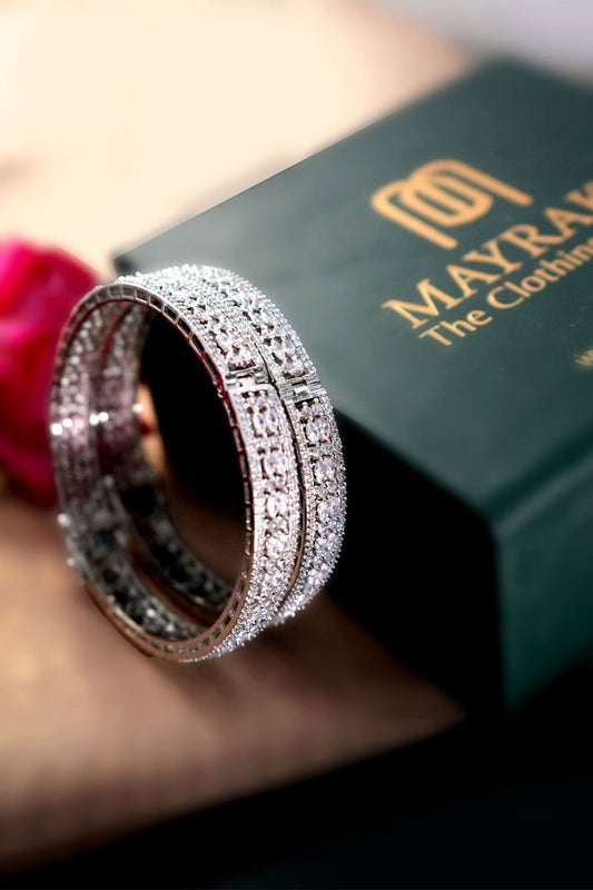 Sparkling American Diamond Jewellery Bangles Set with Shimmering Stones and Link Lock Design - Mayrake.in