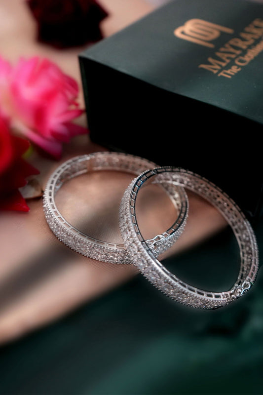 Sparkling American Diamond Jewellery Bangles Set with Shimmering Stones and Link Lock Design - Mayrake.in