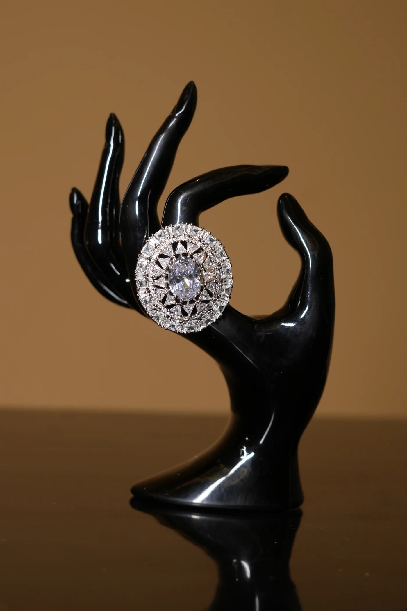 Sparkling American Diamond Oval Swarovski Stone Ring - Mayrake.in