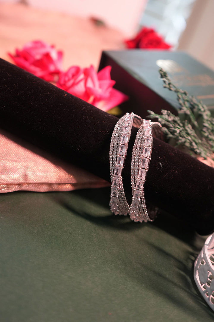 Sparkling Designer Antique-Shape American Diamond Bangles Jewellery Set - Mayrake.in