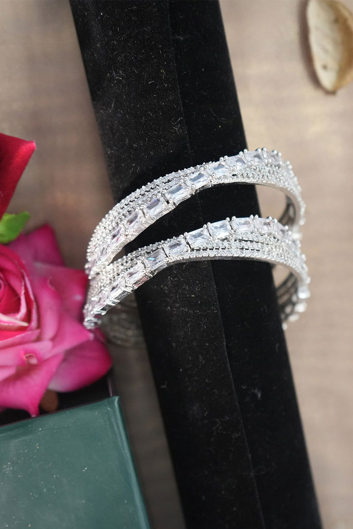 Sparkling Designer Antique-Shape American Diamond Bangles Jewellery Set - Mayrake.in