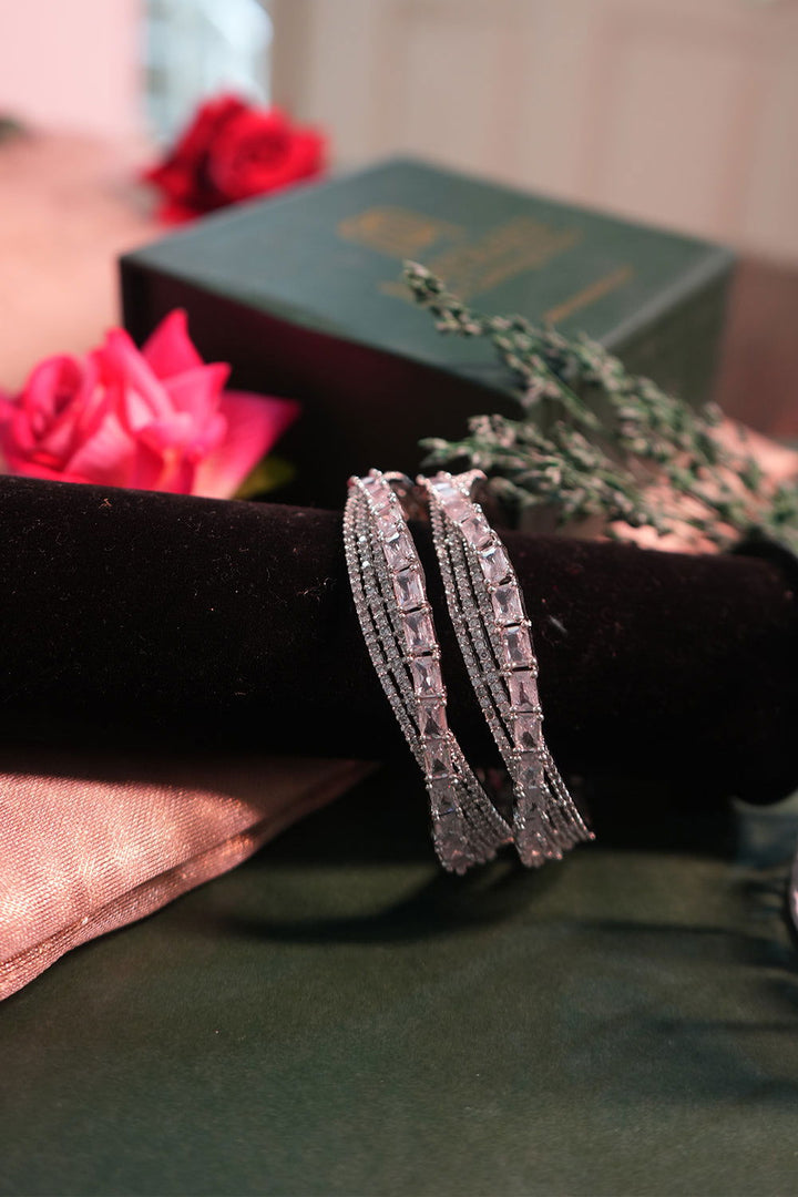 Sparkling Designer Antique-Shape American Diamond Bangles Jewellery Set - Mayrake.in