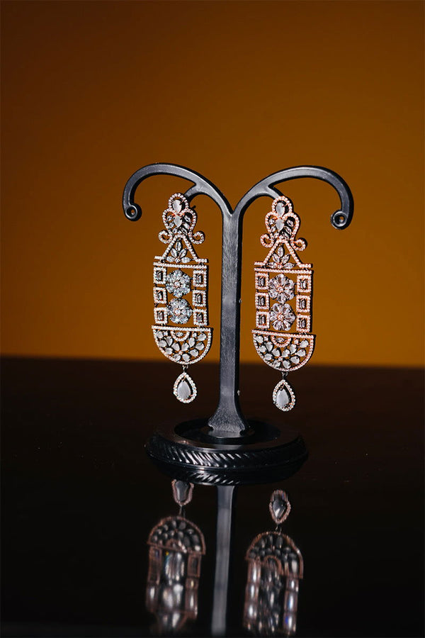Sparkling Long AD Earrings with Swarovski Stones and Teardrop Accents - Mayrake