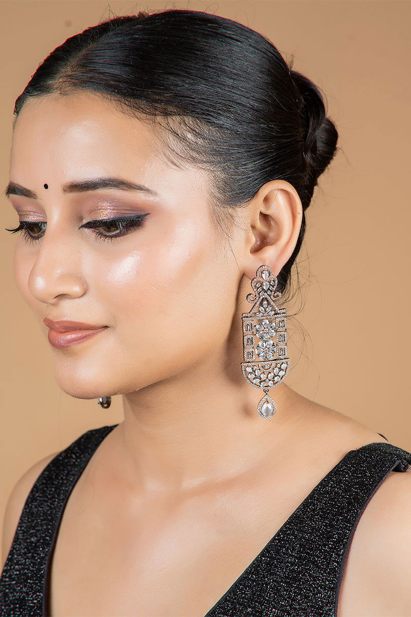 Sparkling Long AD Swarovski Stones Teardrop Accents Earrings - Mayrake.in