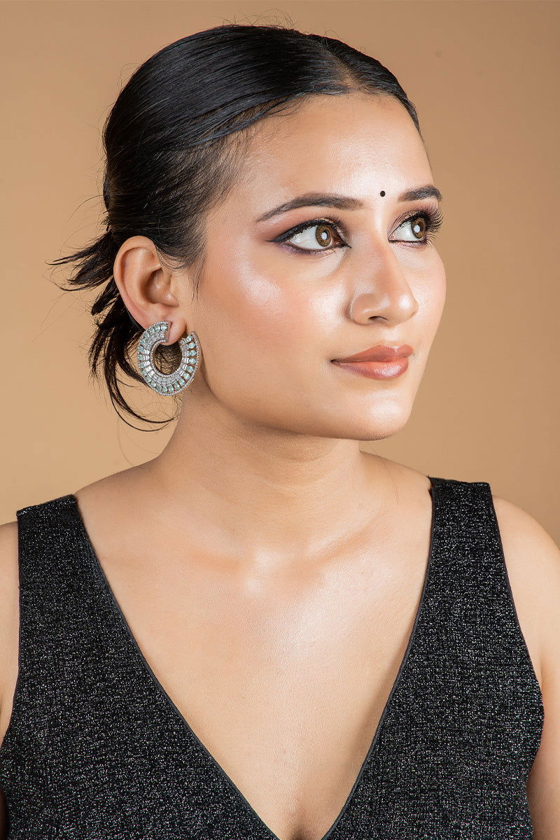 Sparkling Sea Blue Round-Shaped Swarovski Stones Stud Earrings - Mayrake.in