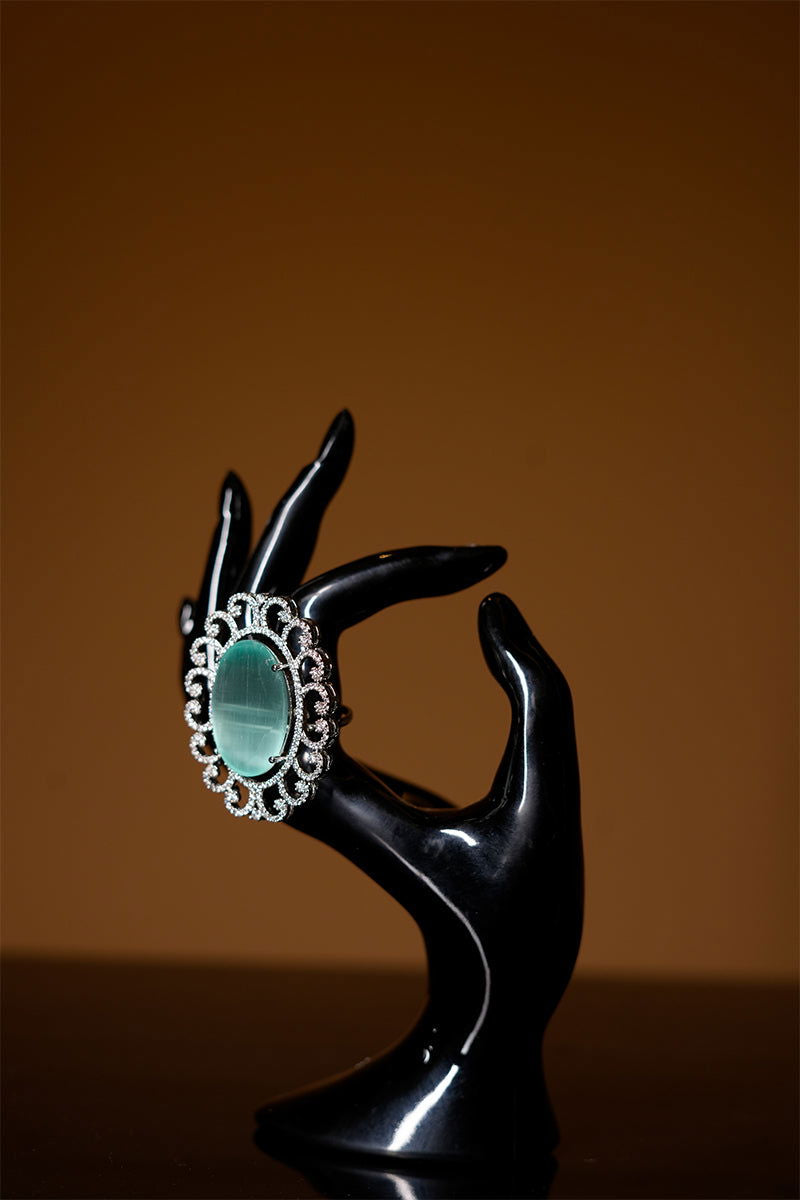 Star Cut American Diamond Sea Green Synthetic Stone Ring - Mayrake.in