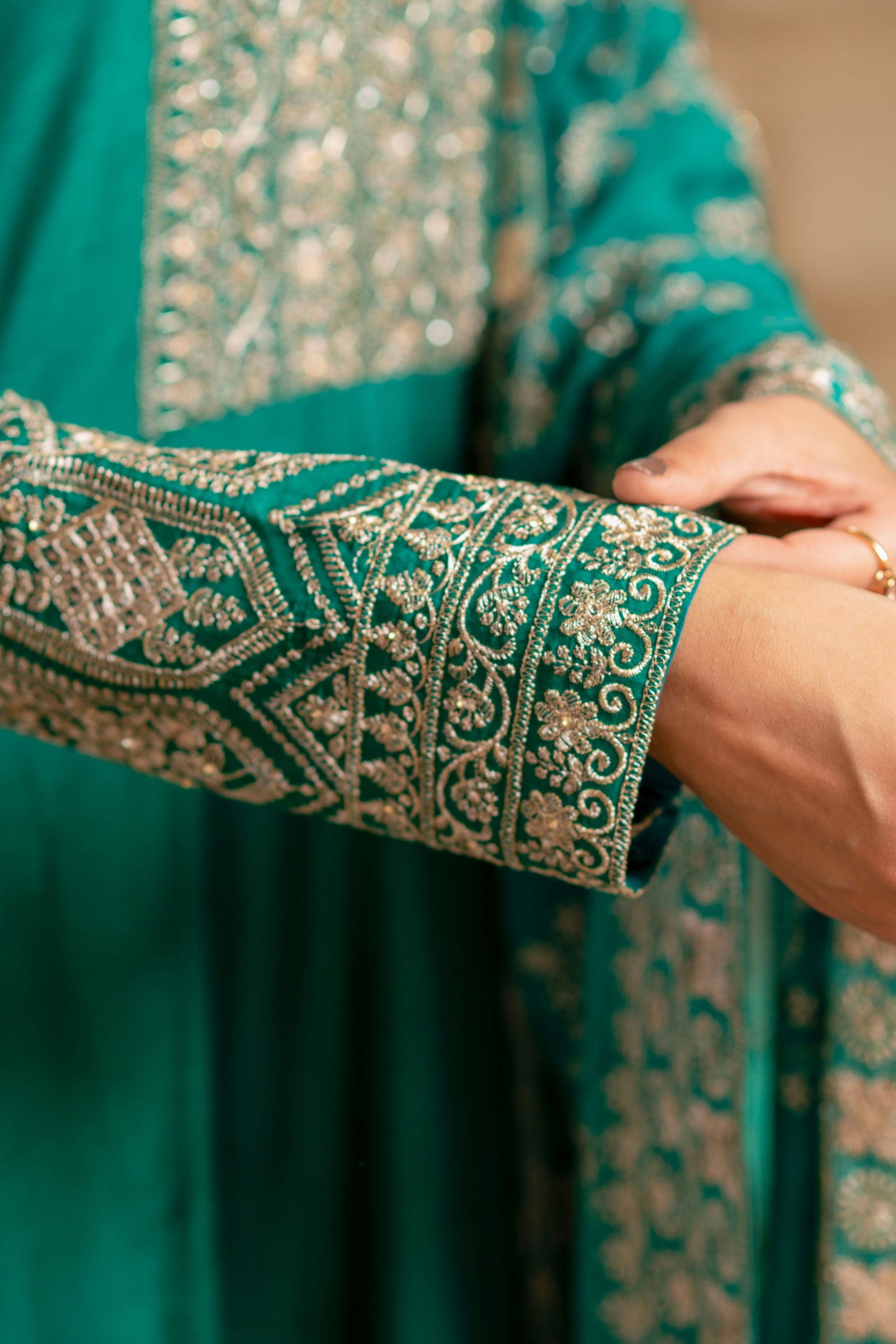 Teal Green Viscose Silk Zari Embriodered Floor Length Anarkali Set - Mayrake.in