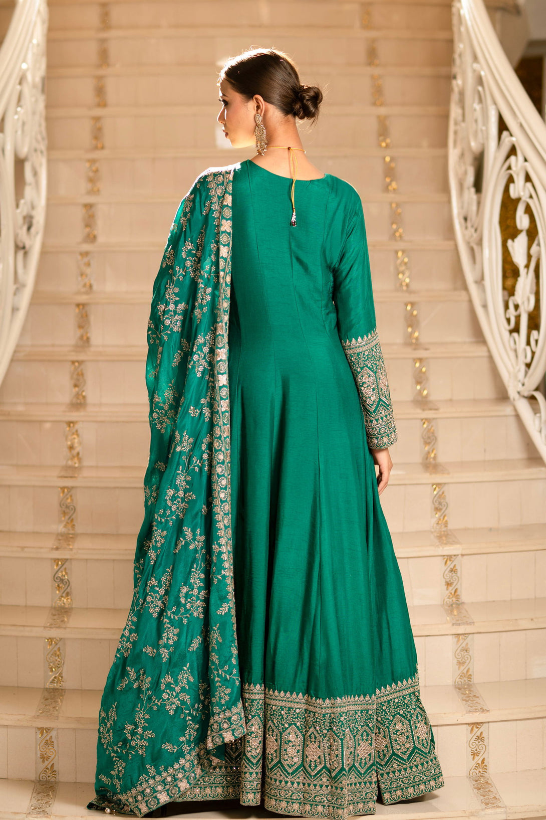 Teal Green Viscose Silk Zari Embriodered Floor Length Anarkali Set - Mayrake.in