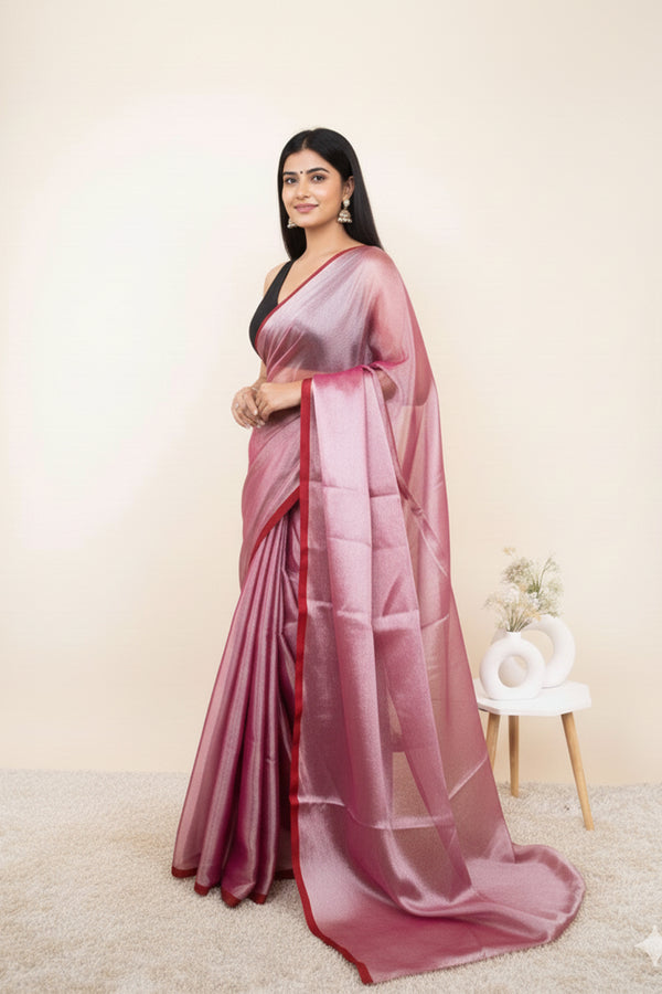 Rose Pink Khadi Cotton Tissue Handloom Saree