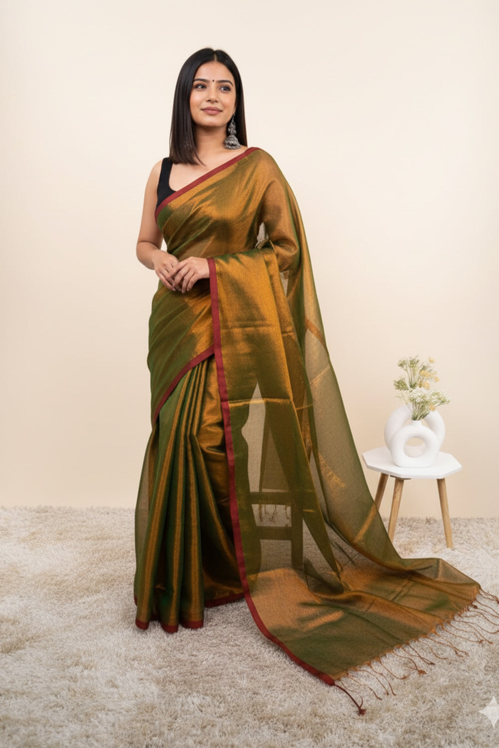 Mustard Gold Khadi Cotton Tissue Saree