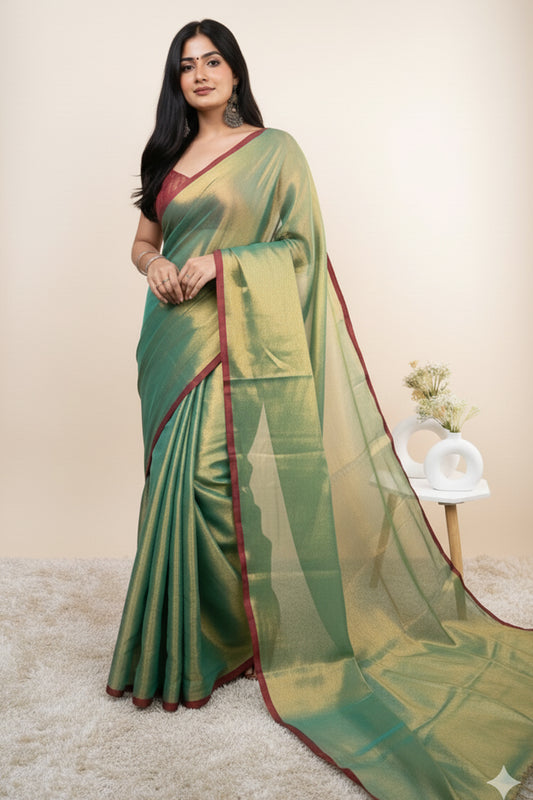 Parrot Green Khadi Cotton Tissue Saree
